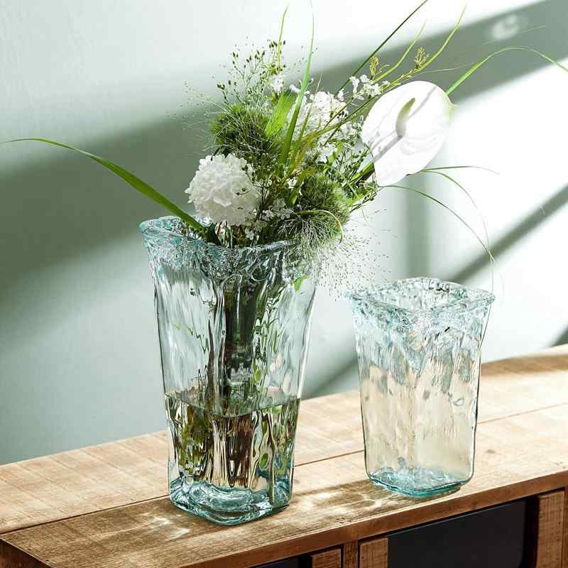 ガラス花瓶 インテリア ウェーブデザイン 芸術 ディスプレイ リビングルーム フラワーアレンジメント バラ ユリ 生花 ホームデコレーシ..