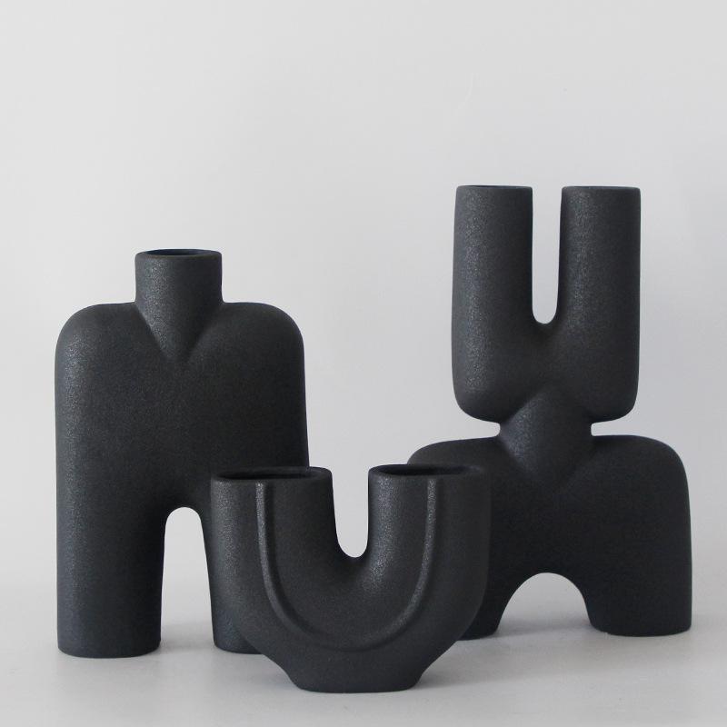 花瓶 セラミック ニッチデザイン 黒素焼き リビング 芸術装飾 置物 水耕花 生花 挿花器 インテリア ユ..