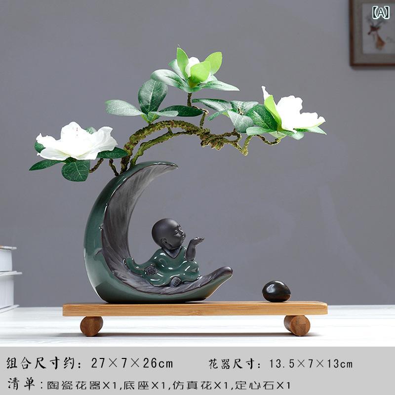 置物 禅 小和尚 陶器 芸術品 インテリア デスク 飾り 木工芸 花瓶 居間 オフィス テーブル 装飾 工芸品..