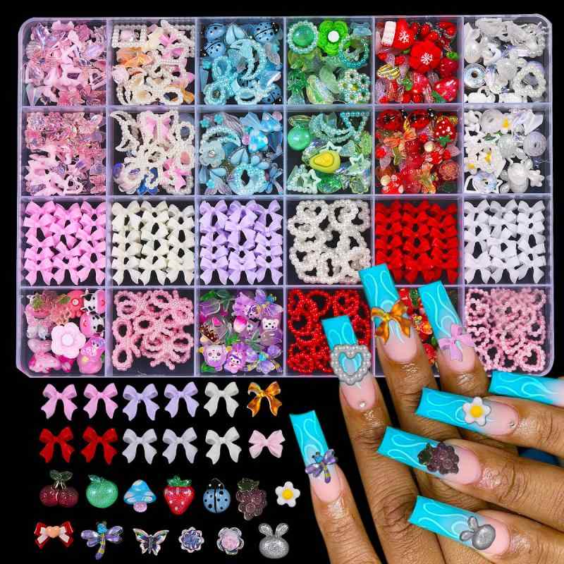 Other - ネイルデコパーツ レディース かわいい ピンク ハート 蝶結び リボン パール ビーズ アクセサリー インスタ風 ネイルアート DIY ミックス セット 箱入り
