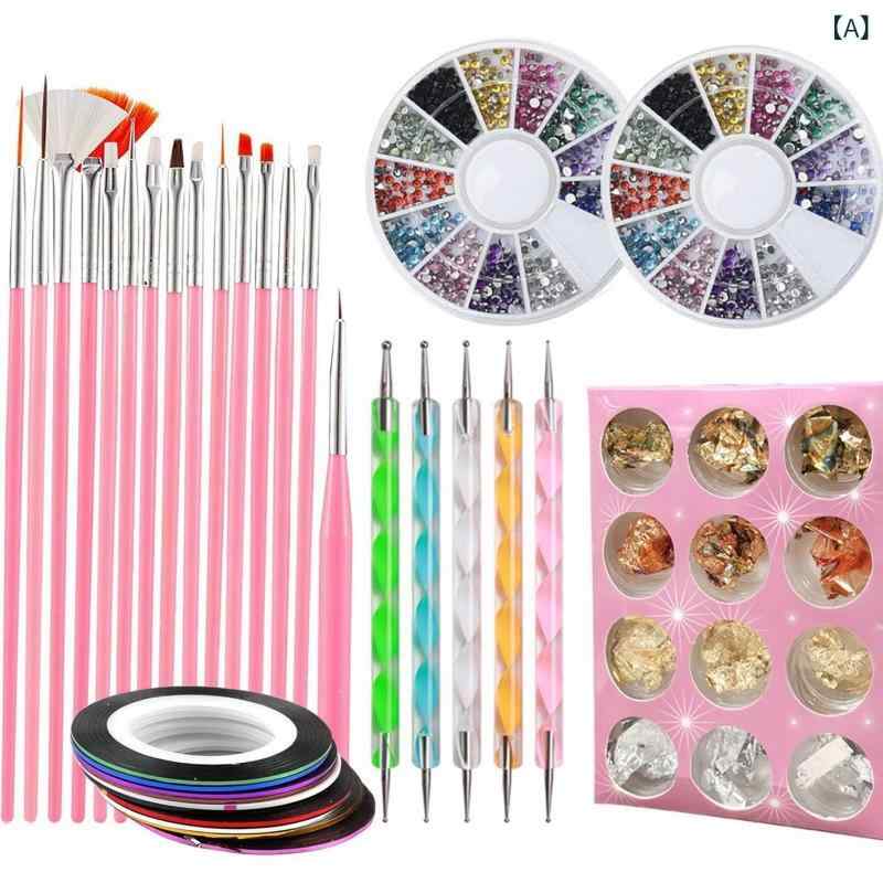 ネイルツールセット ペイントブラシ ドットツール アルミホイル ネイルデコレーション ストーン収納デ..