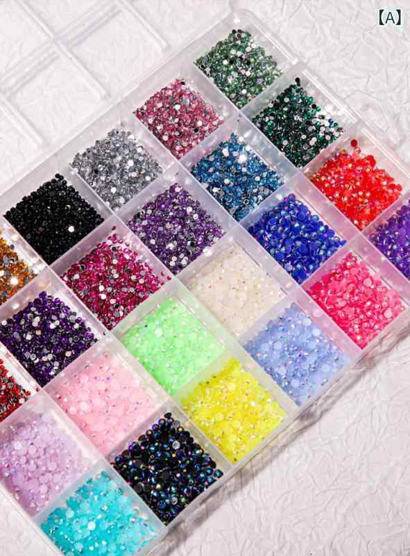 レディース ネイルストーン ジルコニア キラキラ 虹色 カラフル 2mm 3mm ミックスサイズ レジン ボックス 24格 セット ネイルアート パーツ 装飾 アクセサリー 輝き デザイン 豊富 バリエーション