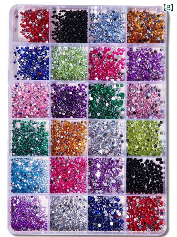 レディース ネイルストーン ジルコニア キラキラ 虹色 カラフル 2mm 3mm ミックスサイズ レジン ボックス 24格 セット ネイルアート パーツ 装飾 アクセサリー 輝き デザイン 豊富 バリエーション
