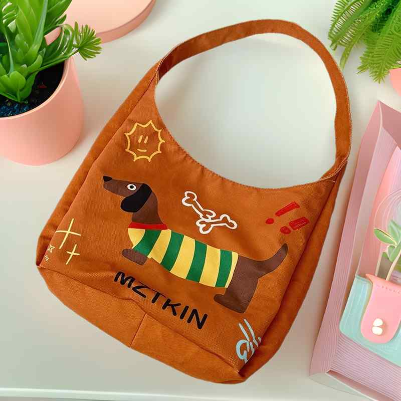 香肠 - レディース トートバッグ ショルダーバッグ バケツバッグ 2way ダックスフンド 犬柄 アニマル かわいい 大容量 斜め掛け 肩掛け 手提げ ハンドバッグ 韓国風 カジュアル 普段使い お出かけ 軽量
