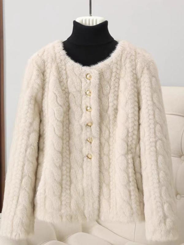 Other Jackets Jumpers - レディース 秋冬 毛皮コート ミンク風 短丈 ラウンドネック ツイストファー ファー一体 ゴールド系 高級感 軽量 暖かみ スタイリッシュ 日常使い デート 冬物 アウター ジャケット ボレロ風 フェイクファー 合成皮革 加工 女性用 防寒 着こなし コ