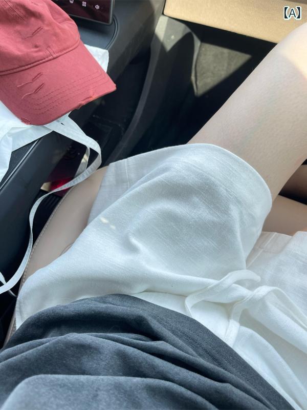 レディース ハーフパンツ ショートパンツ ワイドパンツ 綿麻 リネン混 ウエストゴ...