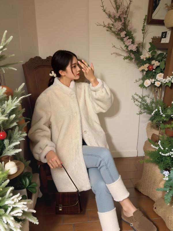 Coverall - 秋冬 レディース ファーコート モコモコ 環境に優しい エコファー シルバーブルー ミンク風 通勤 ロング丈 大きいサイズ 暖か 軽量 切り替えデザイン