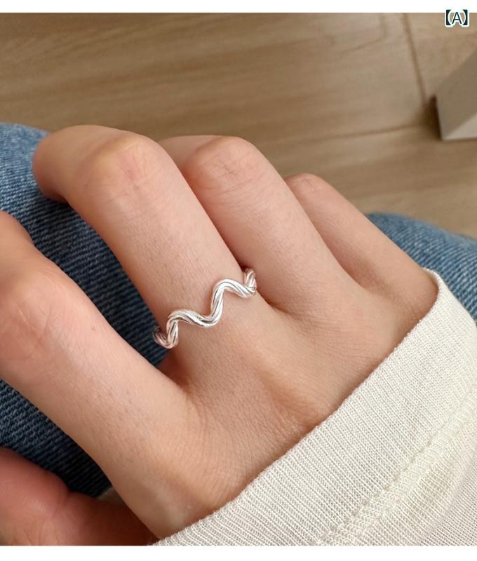 指輪 純銀 不規則波浪ツイスト シンプルデザイン 高級感 開口リング 手飾り スタイリッシュ ニッチ