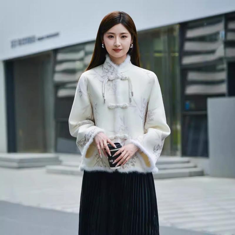 レディース カーディガンコート 双面 ミンクファー 花柄 シングルブレスト 純ウール 秋冬 カジュアル 清新 百搭