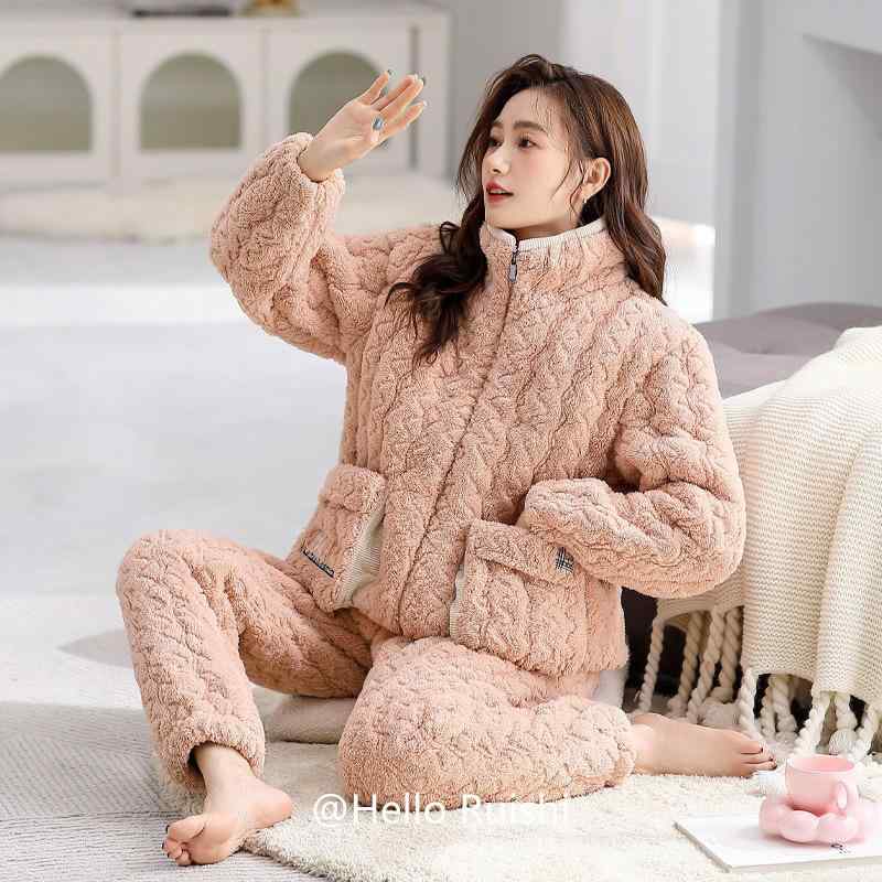パジャマ レディース 秋冬 厚手 保温 コーラルフランネル 中綿 フランネル 起毛 ルームウェア ジッパー..