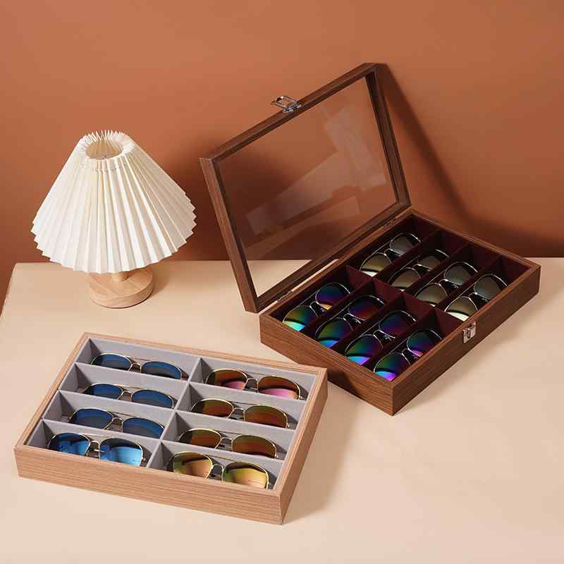 眼鏡ケース 木目調 高級感 大容量 天窓付き メンズ レディース 太陽鏡 近視メガネ 腕時計 ジュエリー ..