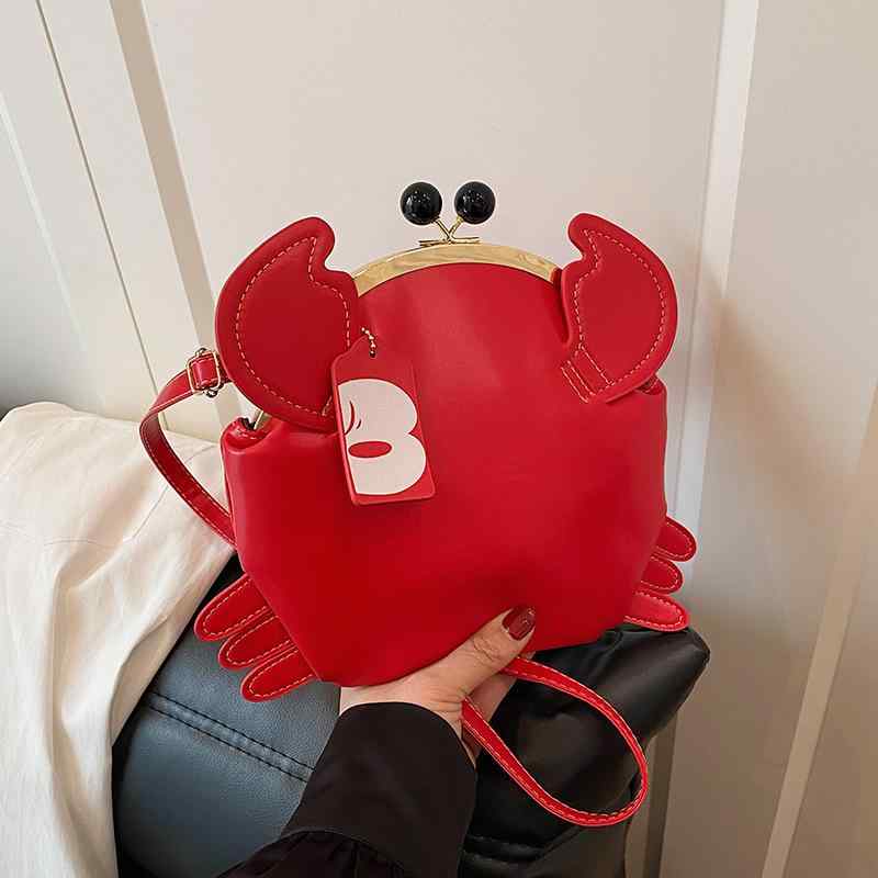 肩掛けバッグ レディース カートゥーン かわいいカニ柄 貝殻デザイン 個性的 小型 斜めがけ 百搭 クリエイティブ 日常使い 軽量