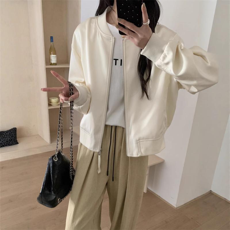 野球ジャケット カジュアル ラウンドネック ジッパー付き 無地 高級感 ベーシック ファッション ユニセックス 通勤 通学 アウトドア 対応