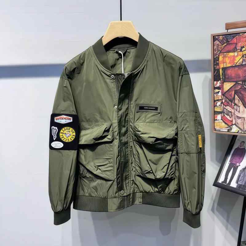 メンズ ベースボールジャケット 刺繍 パッチ 春秋 スリムフィット ワーク スタイル トレンド ストリー..