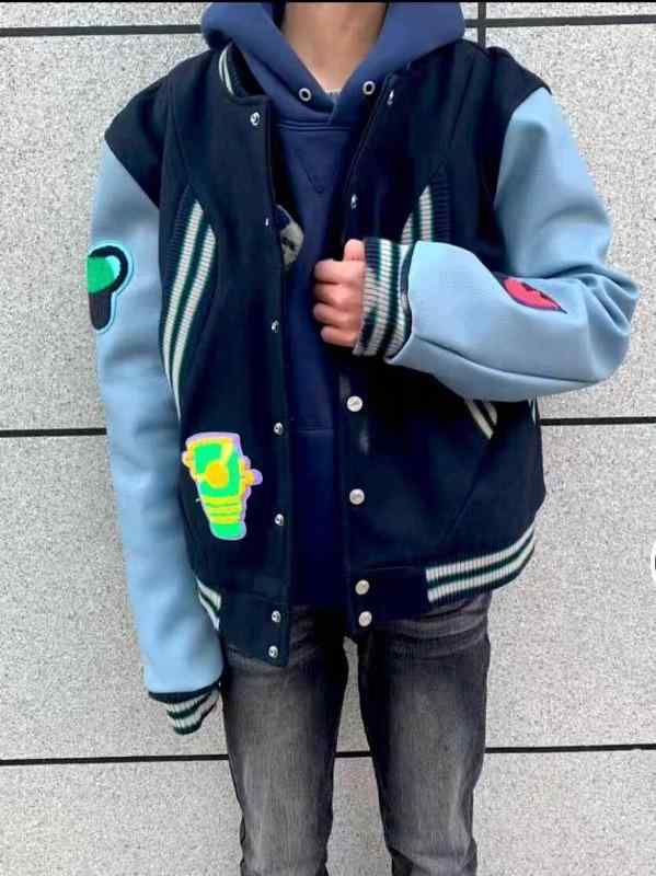 野球ジャケット 男女兼用 春秋 スクールスタイル アメリカンストリート ワイルド 切り替え コントラス..