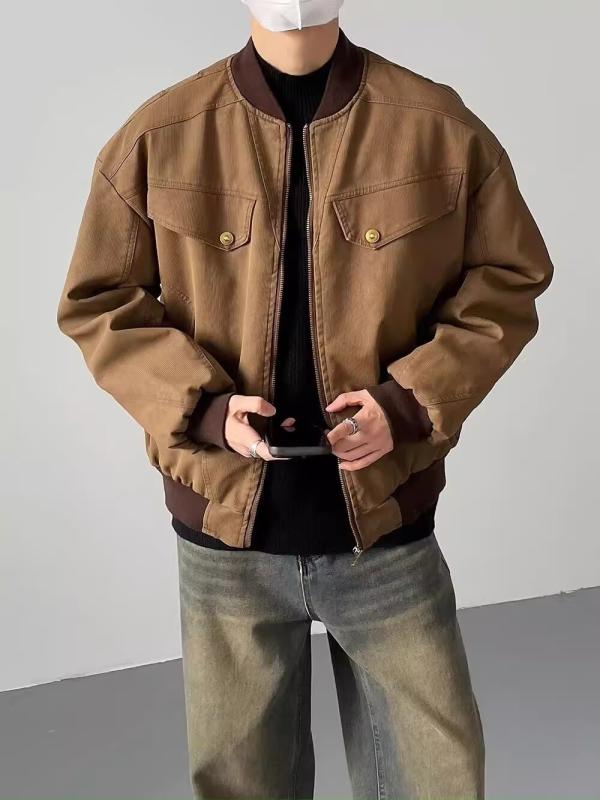 ハリントン ジャケット メンズ 春夏 ブラウン レトロ 飛行員 野球 ワーク クール フィット スタイリッ..