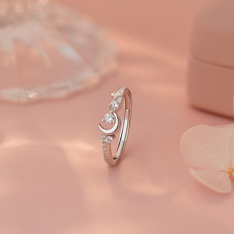 指輪 レディース S925純銀 月 四芒星 甘美 清新 気質 韓風 小众 自然 デザイン アクセサリー 手元 装飾..