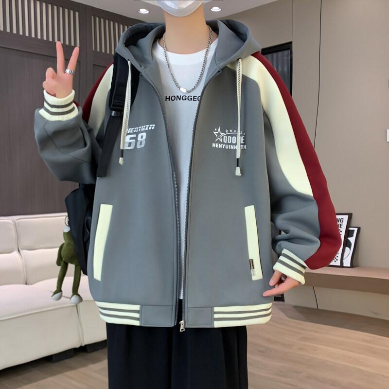 ベースボールジャケット メンズ ゆったり 切り替え フード付き 春秋 カジュアル ファッション 青少年 ..