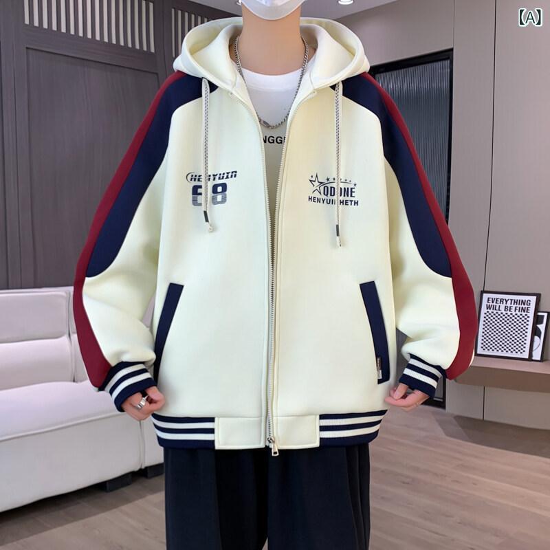 くらしのセロネのベースボールジャケット メンズ ゆったり 切り替え フード付き 春秋 カジュアル ファッション 青少年 ストリート レジャー トップス デイリー ユース コンフォート スタイル｜アングル2