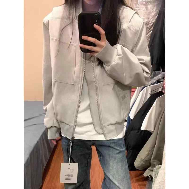 パイロットジャケット メンズ グレー 春秋 ショート丈 重厚 ワーク 野球 アメリカンスタイル ミリタリー