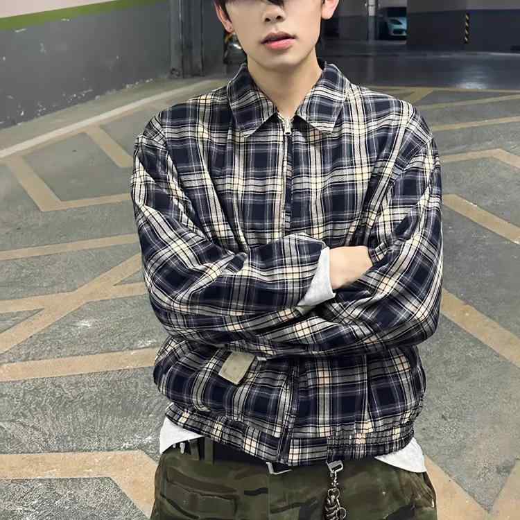 野球ジャケット メンズ 春秋 レトロ アメリカンスタイル 両面着用 ショート丈 格子柄 ラペル 高級感 カ..