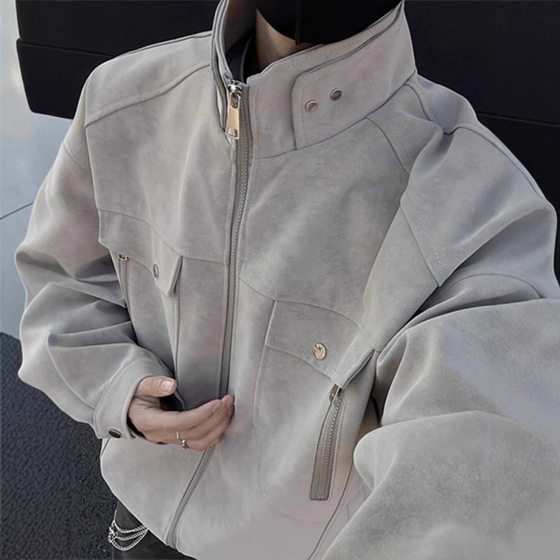 ジャケット メンズ 春秋 アメリカン レトロ ワーク スタンドカラー ベルベット調 高級感 クリーンフィ..