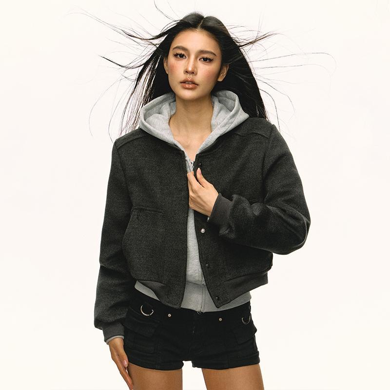 ジャケット レディース 秋冬 ブラック ウール ショート丈 高級感 百搭 野球スタイル