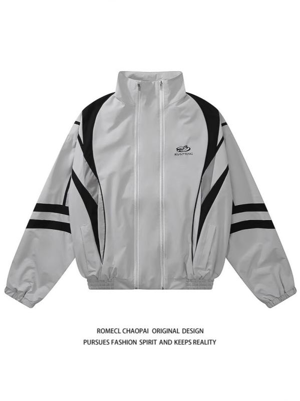 ウィンドブレーカー ジャケット 男女兼用 機能性 スタンドカラー ダブルジッパー 野球風 切り替え コン..