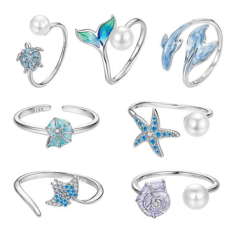 指輪 ユニセックス 海洋風 ファッション 海洋生物モチーフ 開口デザイン 調整可能 S925 純銀 アクセサ..