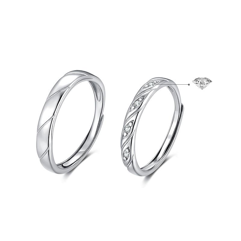 指輪 ペア 純銀 モビウスリング シンプル 高級感 ジルコニア オープン 調整可能 クール 優しい デザイン