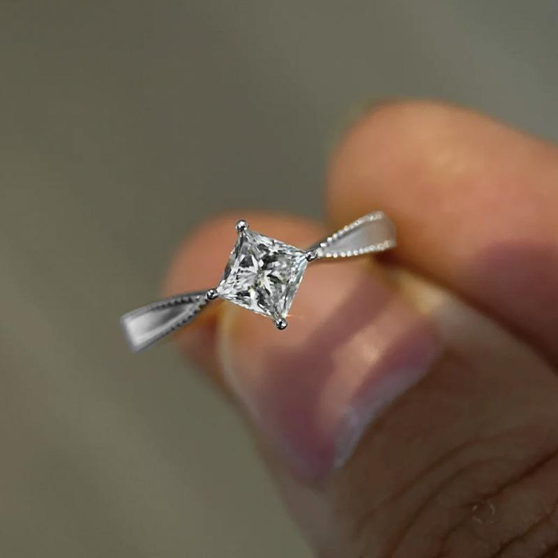 指輪 925シルバー ミニジルコニア 5mm プリンセスカット 方形 結婚ペアリング 日常ファッション アクセ..