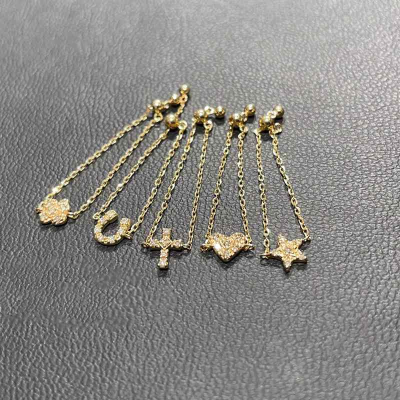 レディース 指輪 ハート 十字架 四つ葉のクローバー 馬蹄 五芒星 ソフトチェーン 引き出し式 フリーサイズ 個性的 ラッキー モチーフ 風 ファッション アクセサリー