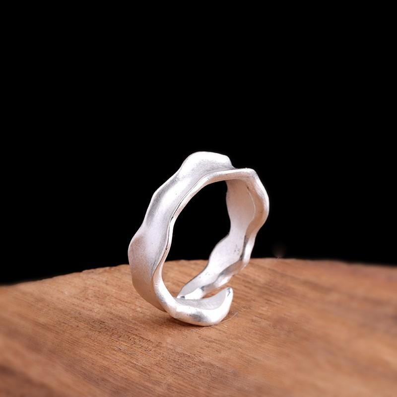 指輪 レディース 純銀 磨砂 ウェーブ 不規則開口 日韓風 高級感 クール 淡いスタイル 人差し指用 軽量 ..
