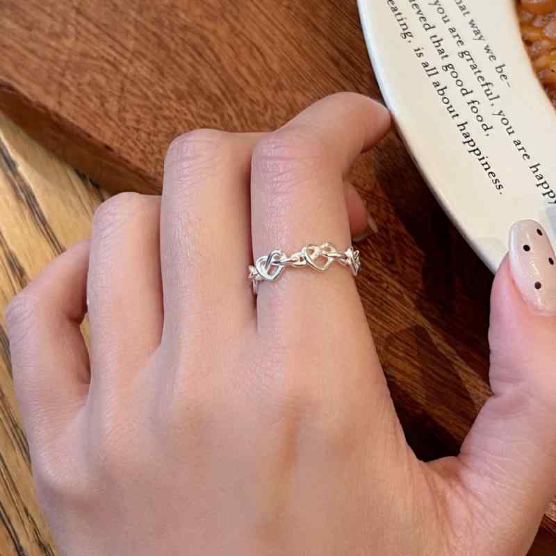 指輪 レディース 開口 ハート シルバー 透かし ツイスト デザイン 高級感 ファッション ロープ結び ラ..