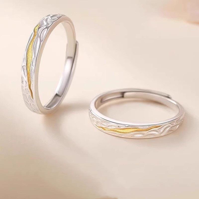 指輪 男女兼用 ペアリング S925純銀 ファッション 肌理模様 百搭デザイン 通勤 通学 日常使い 軽量 シ..