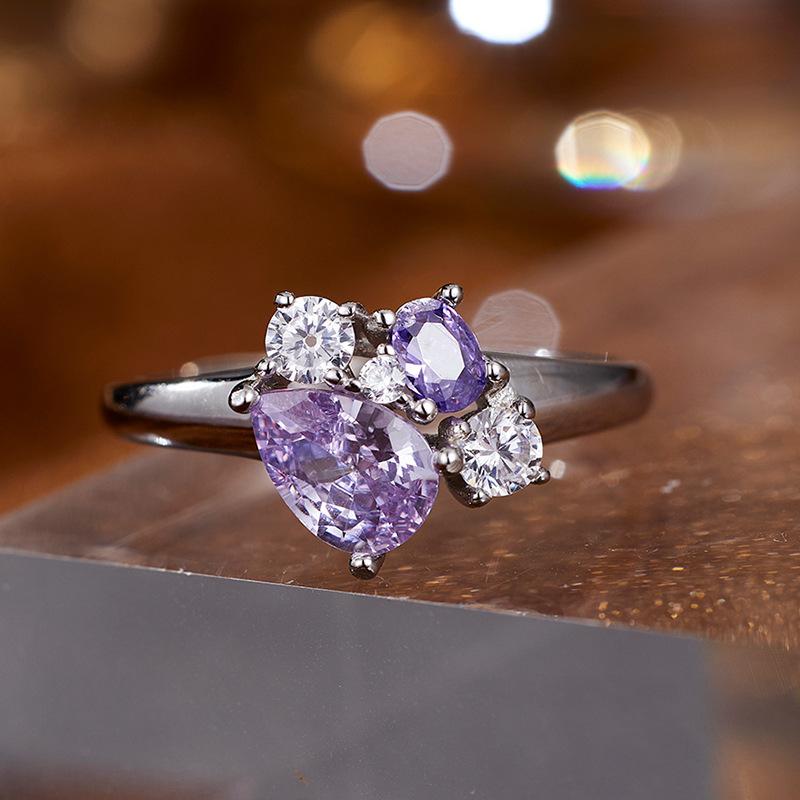 指輪 レディース 925シルバー 高級感 梨型 開口式 アジャスター 輝く デザイン 軽奢風 ユニーク