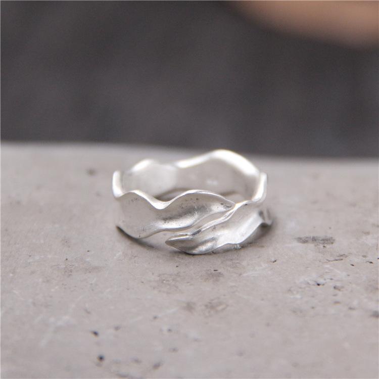 指輪 レディース 純銀 開口 ウェーブ マット仕上げ 高級感 日韓風 クールスタイル ミニマルデザイン 人..