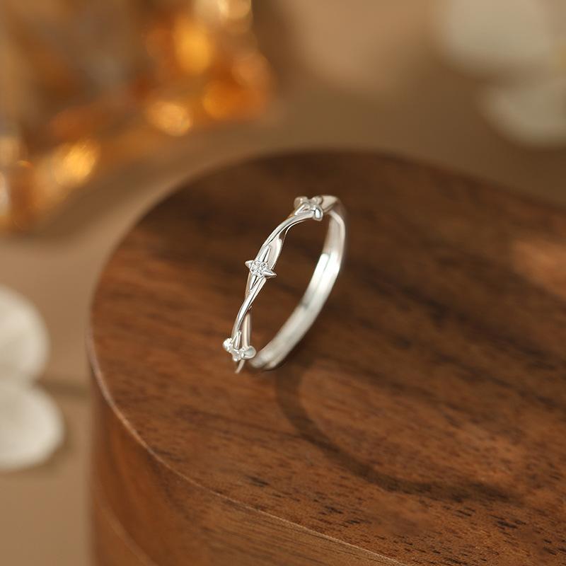 指輪 レディース 純銀 四芒星 ジルコニア 韓国風 爽やか 優雅 ユニーク かわいい 優しい スタイリッシ..