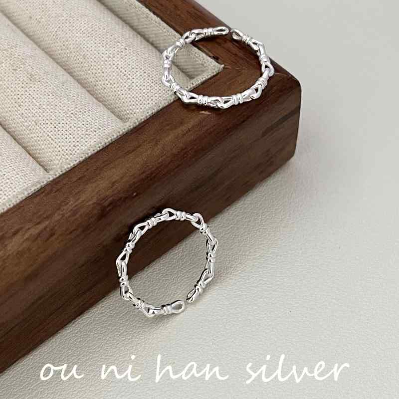 指輪 レディース 韓国風 純銀 ツイスト チェーン オープンリング シンプル デザイン 細リング 結び目 ..