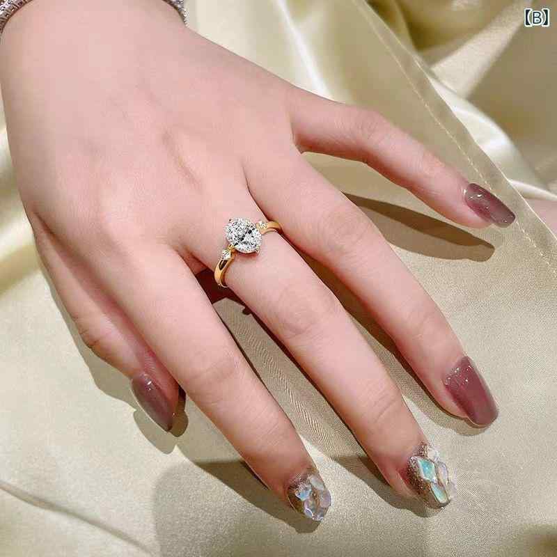 指輪 レディース 婚約 楕円形 ピジョンエッグカット ジルコニア 純銀 18K金メッキ 高級感