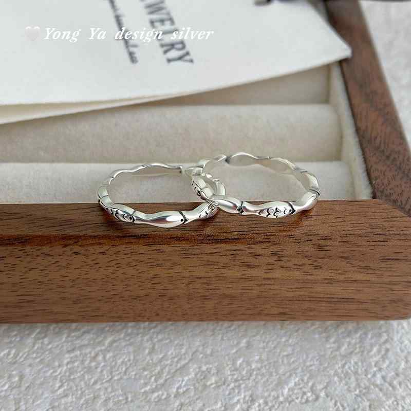 指輪 ユニセックス 純銀 小魚モチーフ 開口デザイン サイズ調整可能 レトロ 爽やか アーティスティック..