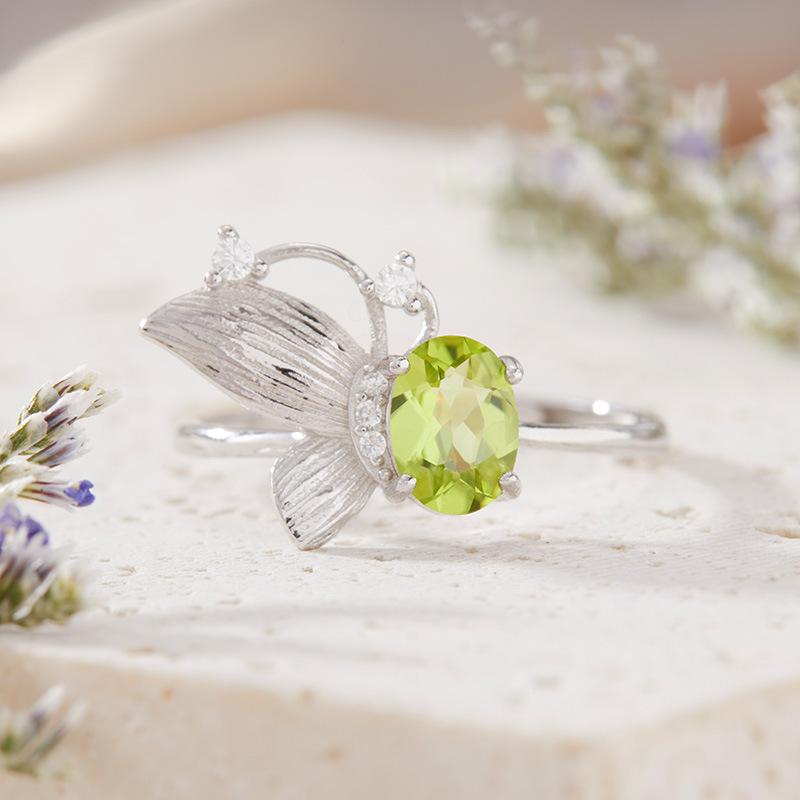 レディース指輪 天然アメジスト 黄水晶 トパーズ ガーネット 蝶モチーフ S925シルバー カラージュエリ..