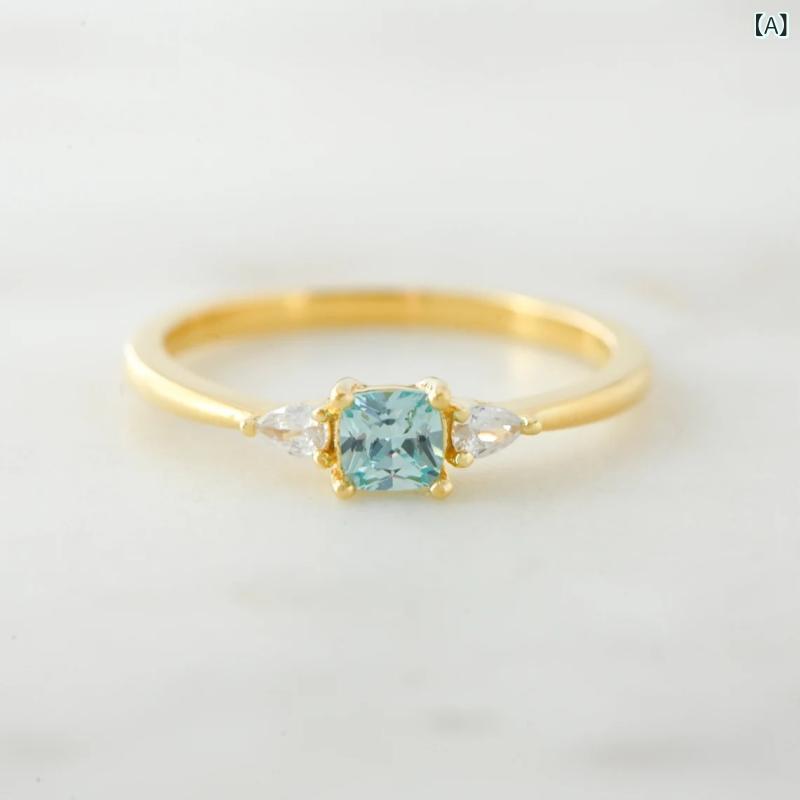 指輪 レディース S925 シルバー ブルー スクエア デザイン ジルコニア 嵌め込み ベーシック ファッション 気質 欧米 スタイル アクセサリー