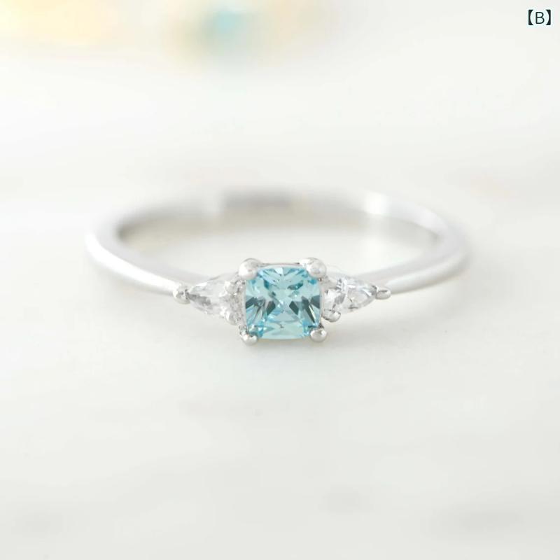指輪 レディース S925 シルバー ブルー スクエア デザイン ジルコニア 嵌め込み ベーシック ファッション 気質 欧米 スタイル アクセサリー