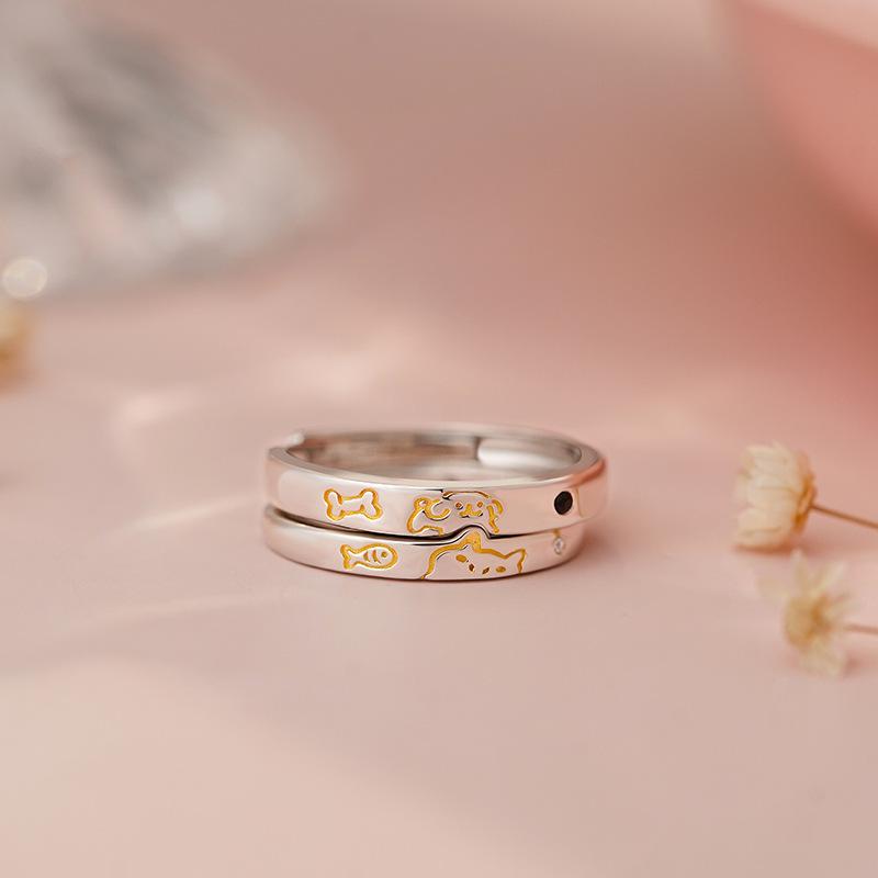 指輪 アクセサリー ハンド ジュエリー ペアリング 純銀 シルバー かわいい 猫 モチーフ エレガント スイート ラブリー ファッション デザイン カップル 男女兼用 恋人用