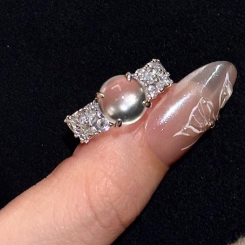 指輪 レディース モダンチャイナ風 水沫玉 閉口 S925純銀 卵型カット 氷月玉石 ジルコニア ライン 個性..