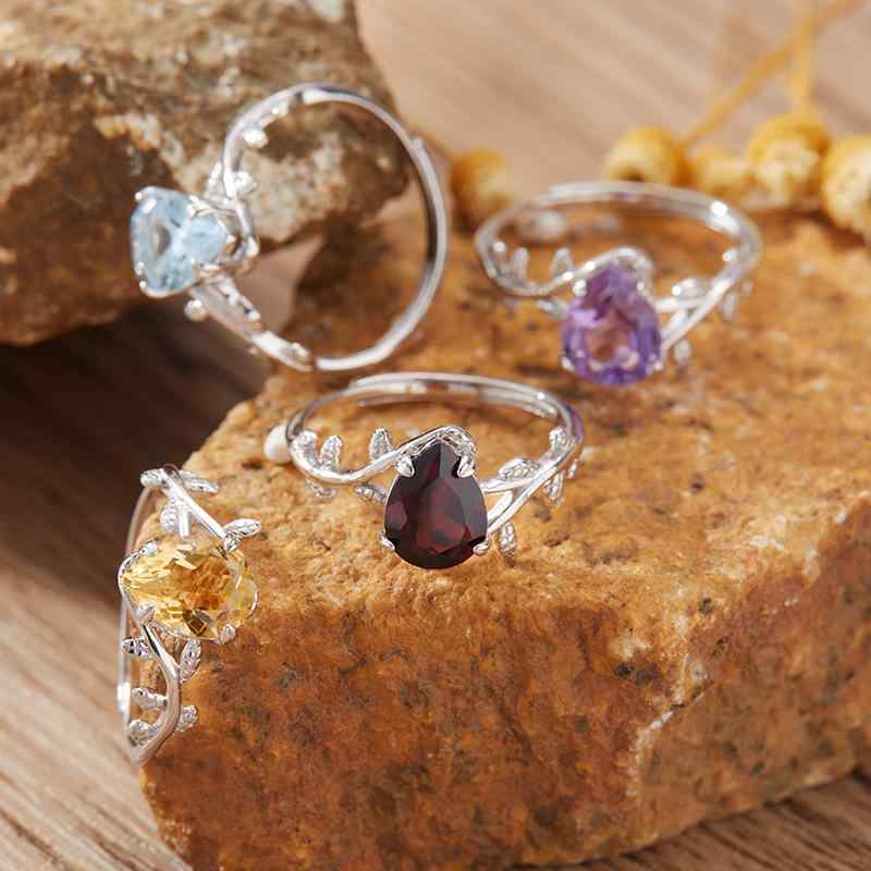 指輪 レディース 天然 紫水晶 シトリン ガーネット 梨型 カラーストーン S925 シルバー 華奢 デザイン ..