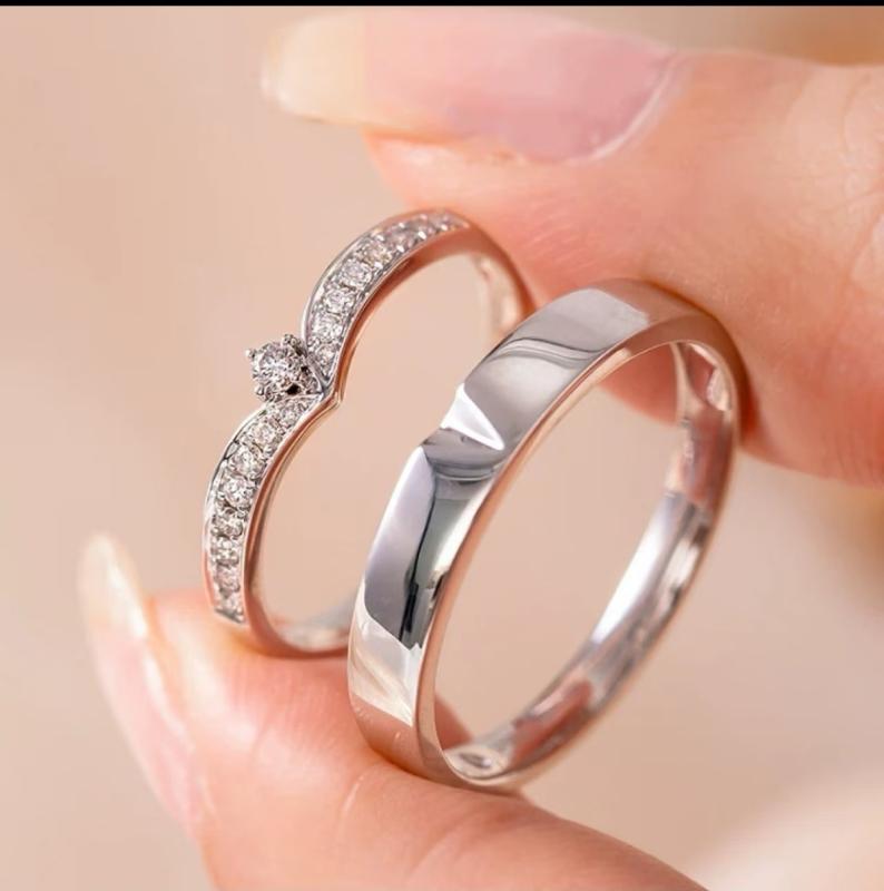 指輪 男女兼用 ペアリング V字型 シンプル 純銀 カップル用 開口部 調整可能 日常使い ラブリー モダン..