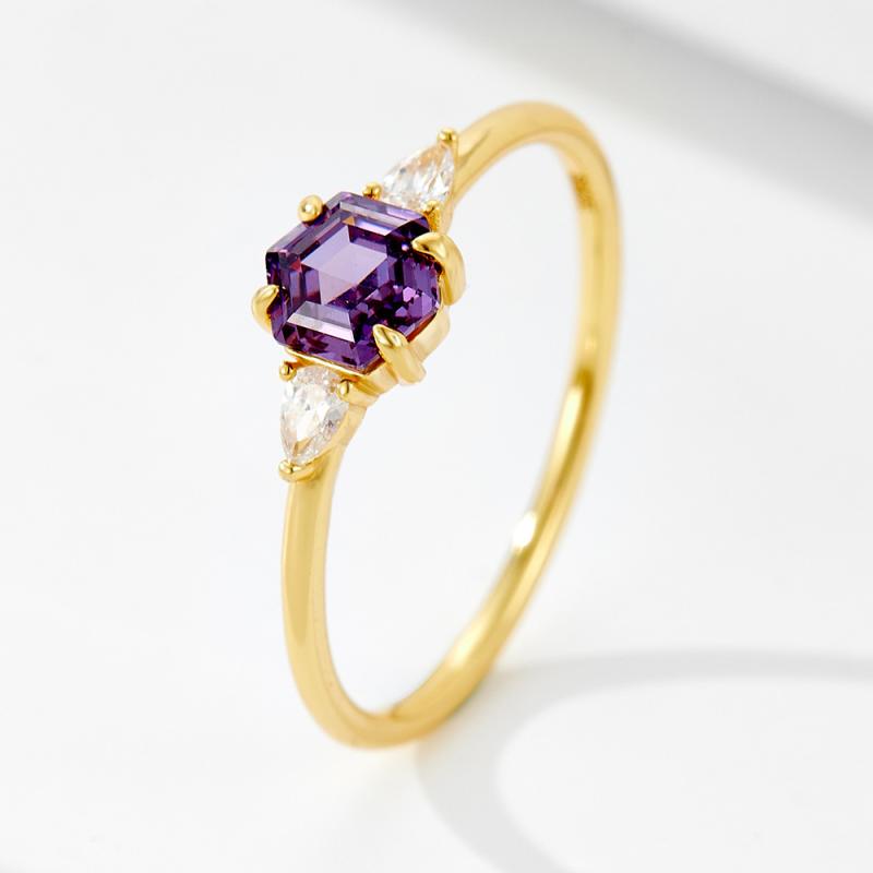 指輪 レディース シンプル 幾何学 六角形 紫 ジルコニア 純銀 エレガント 高級感 気質 欧米風