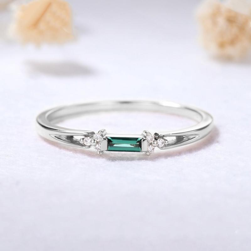 Rings - 指輪 レディース 925純銀 欧米風 シンプル デザイン エメラルド 宝石 ジルコニア 細リング ファッション アクセサリー ジュエリー モダン スタイル 百搭 アイテム 日常使い